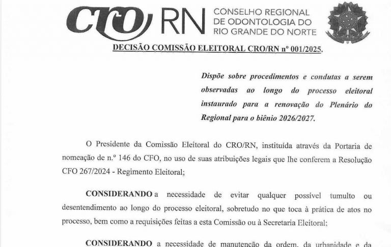 DECISÃO COMISSÃO ELEITORAL CRO/RN nº 001/2025